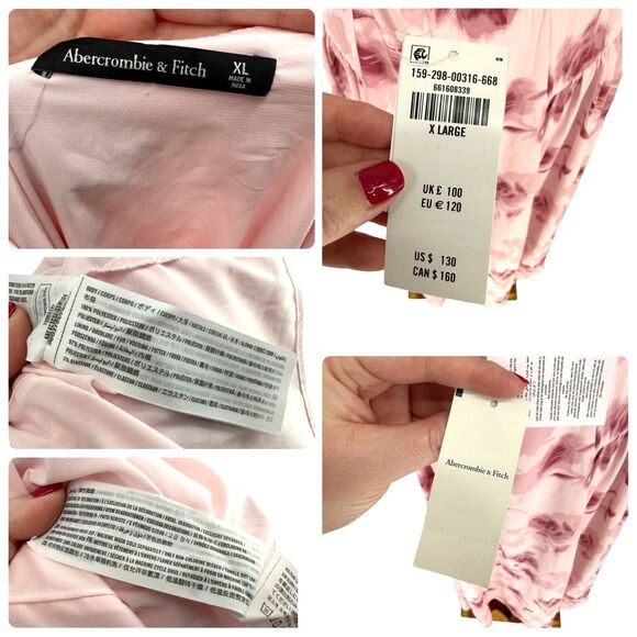 Abercrombie Fitch Pink Floral Maxi Dress XL Open Back Flutter Sleeve Slit Zipper - Picture 13 of 13